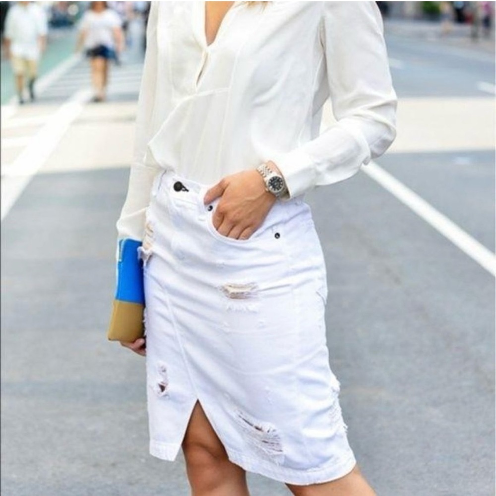 Rag and Bone Distressed White Skirt